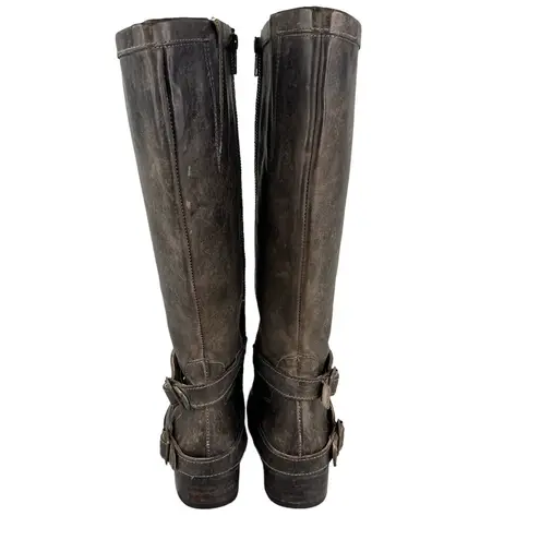FREEBIRD by Steven Irish Tall Leather Riding Boots Triple Buckle Strap 6 Brown