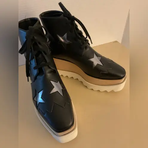 Stella McCartney women Black vegan leather platform Star Eysle star boots 5.5