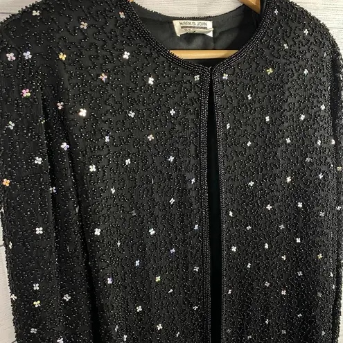 Mark & John Gopal Vintage Womens size L 100% Silk Beaded Open Cardigan Jacket Black Size L