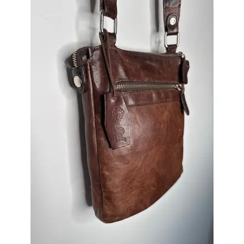 Y2K Lip Pell Italy Brown Genuine Leather Crossbody Bag Messenger Style