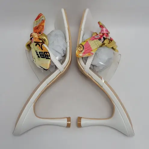 Cape Robbin Concur Heel Transparent PVC Scarf Accent Square Toe Slide White Sz 8