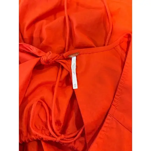 Free People  Womens Top Red V Neck Plunge Bow Peplum Cutout Back Blouse Size XS