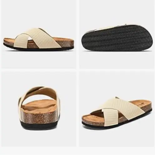 Slide Sandals for Women w/Cork Footbed & Soft Knit Comfort X Tape Sandals