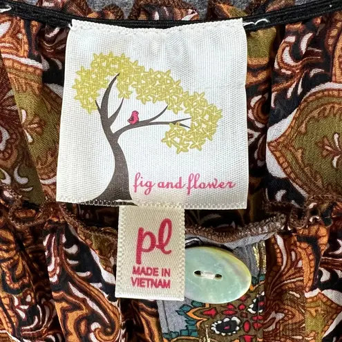 Anthropologie  Fig And Flower Maxi Dress L Petite Multi Paisley Sheer Tiered Boho