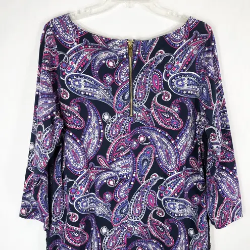 Crown & Ivy Crown Ivy Medium Dress Purple Paisley Shift Tunic Crochet Sides Mini Blue 204