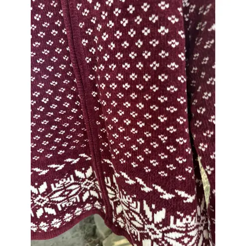 Christopher & Banks Women's Size M Zip Up Burgundy Sweater Snowflake Accents
