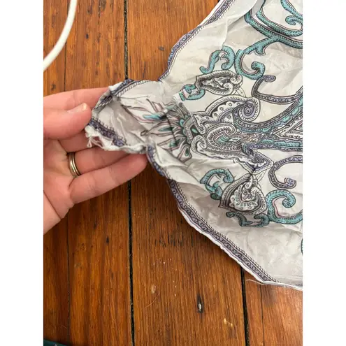 White Blue Grey Paisley Embroidered Scarf Shawl Wrap Lightweight Sheer Boho