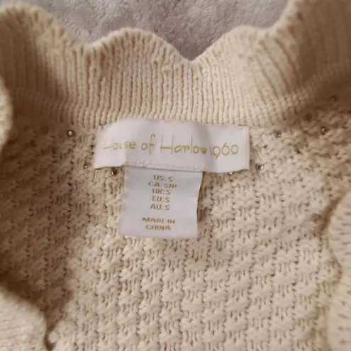 House of Harlow 1960 Cream Pearl Trim Long Sleeve Cardigan Women's Small