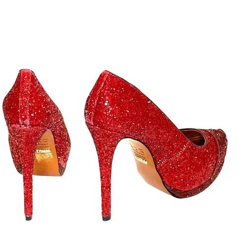 Schutz Stilletos Red Glitter Platform High Heels Lux Glam Party Shoes Size 5B