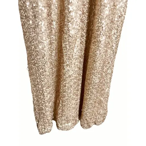 Amsale Champagne Gold Sequin Sleeveless Midi Formal Gown Size 8