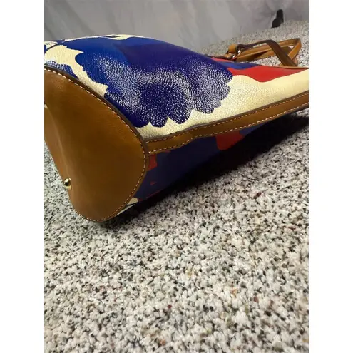 Nine West  Women's Floral Tote Bag Red White Blue Brown Accents