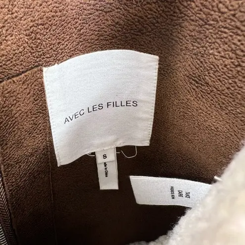 Avec Les Filles Women’s Reversible Faux Shearling Hooded Coat Brown Tan Size S