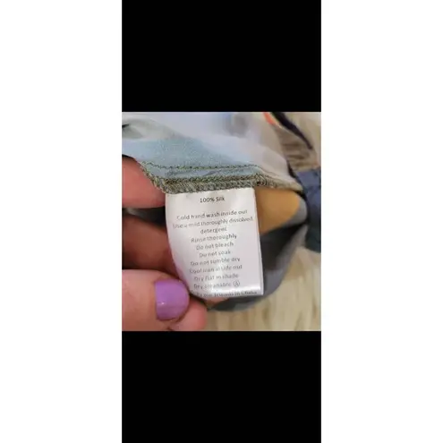 ELK Size XS Hi Low Sleeveless Abstract Silk Blouse 100% Silk Blue