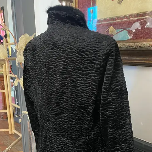 Cuero Faux Lamb Fur Coat w Real Rabbit Fur Trim Steampunk Victorian