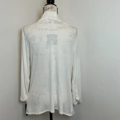 APT 9 Women's White Open Front Ribbed Cardigan Waterfall Duster XL