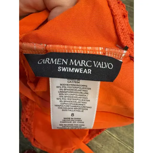 Carmen Marc Valvo Women's Crochet One-Piece Swimsuit Size 8 Persimmon
