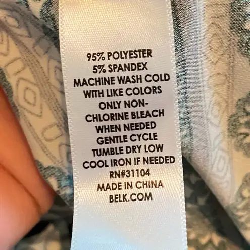 kim rogers Geo Print Shift Dress Black Teal Size Small Business Casual