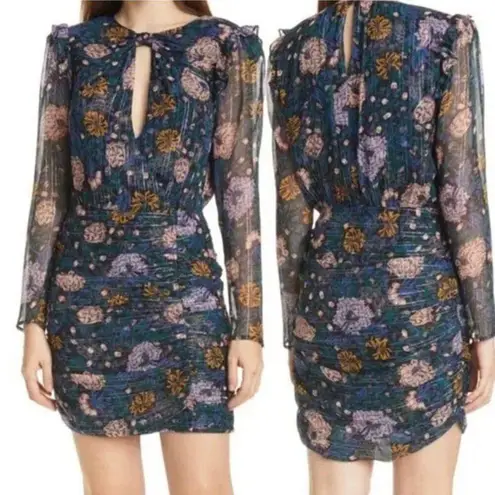 Veronica Beard Peppa Floral Mini Dress Floral Print Metallic Silk Chiffon Size 0