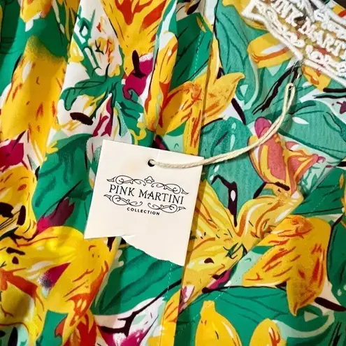 Pink Martini NWT Multicolor Floral V-neck Puff Sleeved Midi Dress