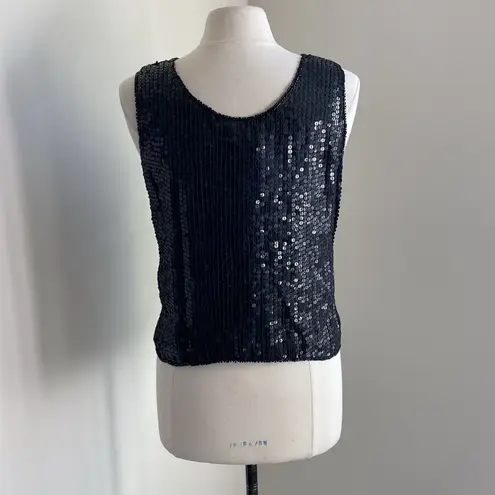 VINTAGE Shimmer Black Sequin Tank Womens Sz Medium Glam Cocktail Party
