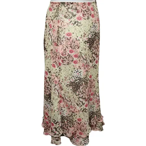 kim rogers yellow & brown ditsy floral layered midi skirt size lp