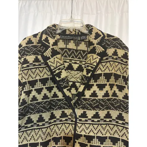 NEW IDENTITY Aztec Geometric Print Cotton Blazer XL Black Tan Single Button