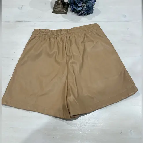 Aaron & Amber Faux leather vegan drawstring shorts brown Tan Size M