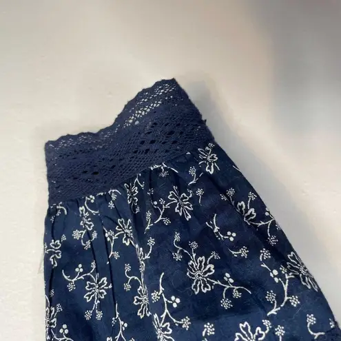 Veronica Beard Kent Navy Blue Floral Crochet Lace Peasant Blouse Top women 14 L