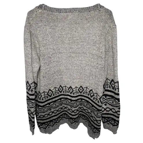 Dreamers Grey And Black Fair Isle Aztec Open Knit Cardigan Sweater