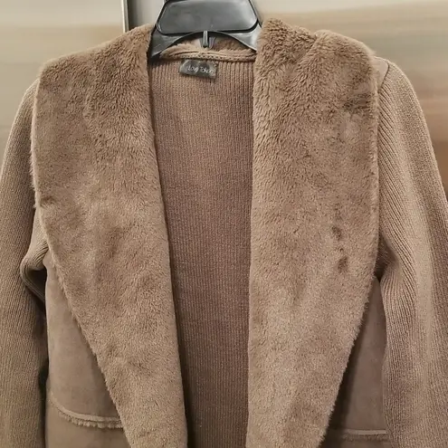 Love Token ππ Faux Fur Wide Collar Knit Trench Jacket Coat ~ Taupe Brown