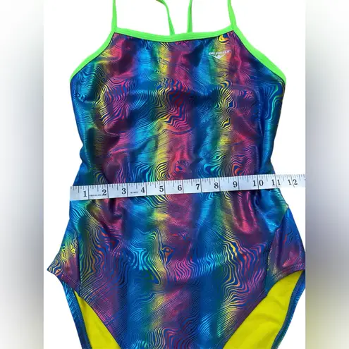 The Finals Rainbow Foil & Neon Lime Trim Athletic Swimsuit Bathing Suit