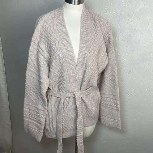 PINCH Oatmeal Cable Knit Belted Cardigan S/M NWT Cozy Chunky Winter Sweater