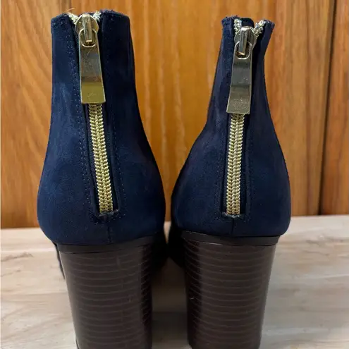 Fioni Navy Blue classic suede look back zipper ankle boots chunky heel booties Size 8.5