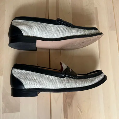 J.Crew Black Cream Winona Penny Loafer In Italian Linen & Leather Slip On Preppy Size 9