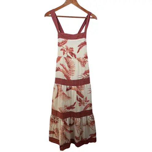 By The River Women's Medium Midi Dress Sleeveless Tropical Print Casual White