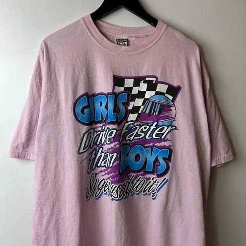 Vintage Girls Drive Faster Than Boys T Shirt Pink 2XL XXL Humor Graphic Tee Size undefined
