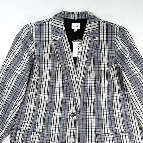 Nine West Plus NWT Size 4X Blue Multi Plaid Single Button Longline Blazer