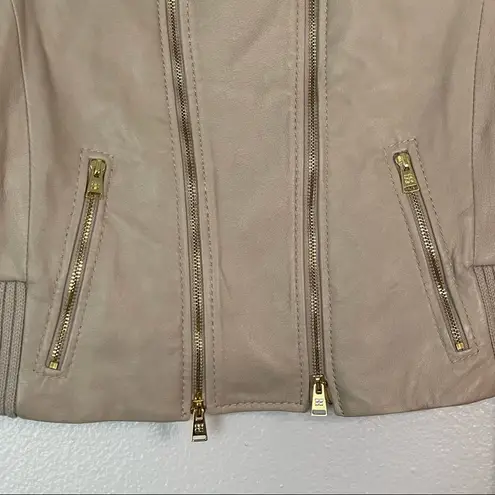 BCBGMAXAZRIA  Leather Double Zipper Jacket Cream/ Tan Size Large