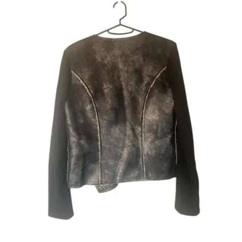 Ella Moss Black Faux Suede Leather Faux Fur Lined Zip Bomber Jacket Women Sz S