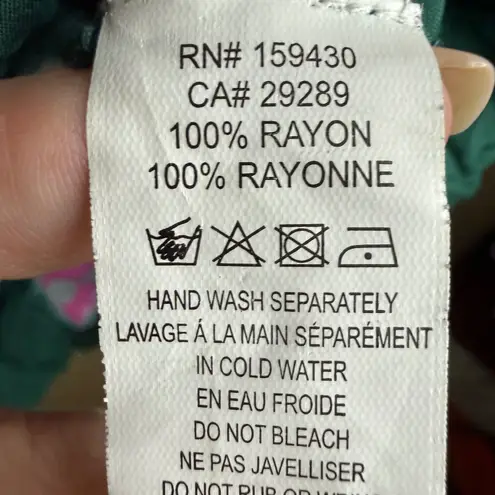 Elan Sand Dollar Teal Pink Button Up Tunic Shirt Womens XS Rayon Roll Tab Sleeve