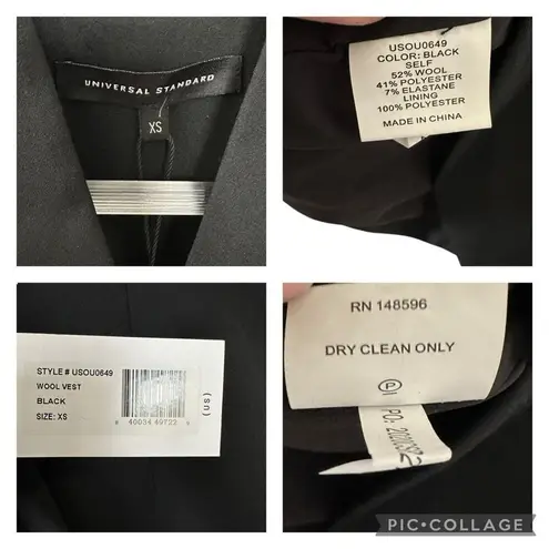 Universal Standard Jenny Black Wool Sleeveless Jacket Vest Tie Belt XS NEW