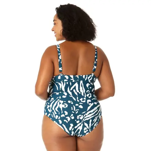 Anne cole V-Wire Blue Jungle Fever Print One Piece Swimsuit Plus Size 24W