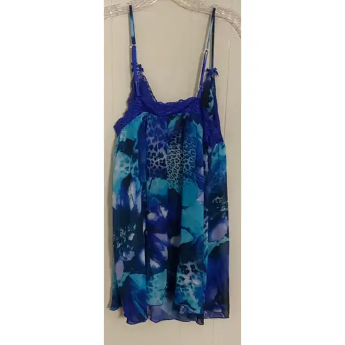 Blue Floral Lace Babydoll Chemise Nightgown Nightie Large Sheer Sleepwear Sexy