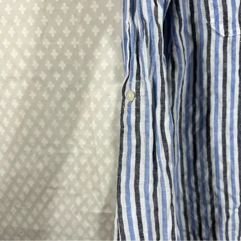 Ralph Lauren Black Label Blue White Striped Linen Button Up Top