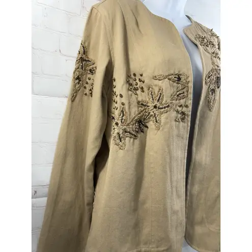 Laura Ashley Laura Ashley Jacket Women's Small Beige Cotton. Open Front Beaded Embroidered