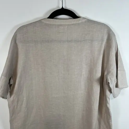 Pou Nou 100% Linen Shirt Dress Women’s Size Large Tan Red Beach Pockets