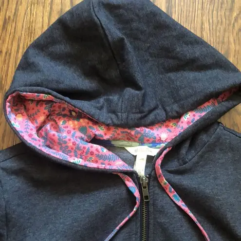 Matilda Jane Grey Full Zip Floral Lined Hoodie with Tiered Sweatshirt Sz MD