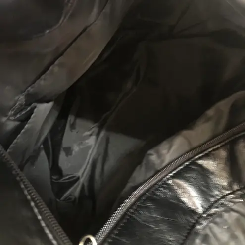 Unisex Grunge Gothic Punk Black leather crossbody shoulder messenger bag purse silver hardware multiple zippers & pockets Can also be a school bag as it can fit multiple books, tablets, laptop computer - Image 4