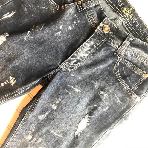 Nicole Benisti Distressed Jean Gray Size 28 Paint Splat NWOT Distressed Denim