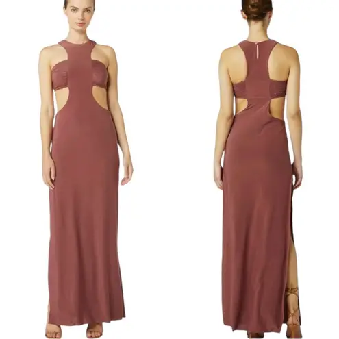MISA Los Angeles Lyra Cut Out Jersey Knit Maxi Dress Cocoa Brown Size S NWT
